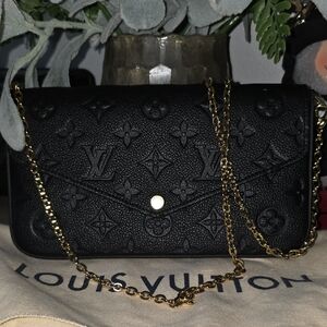 Louis Vuitton Felice Pouchette Black Monogram Clutch with Gold Chain